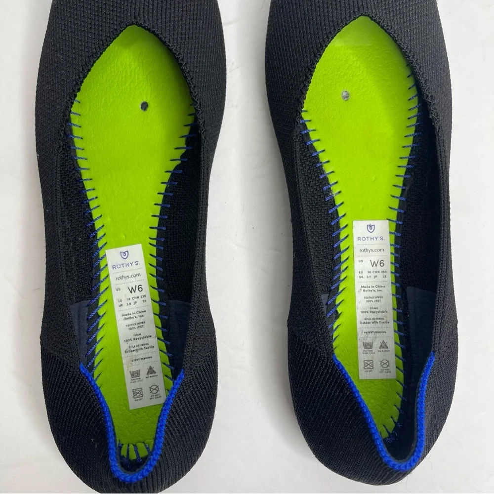 Rothy's The Square Black Women's Slip On Ballet Flat Shoes Textile Size 6